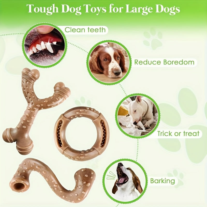 3-Pack Bacon Scented Nylon Chew Bone Set for Large Dogs – Indestructible Dog Toys for Aggressive Chewers 15-60 lbs, Durable Bone Shape Dog Chew Toy Bundle