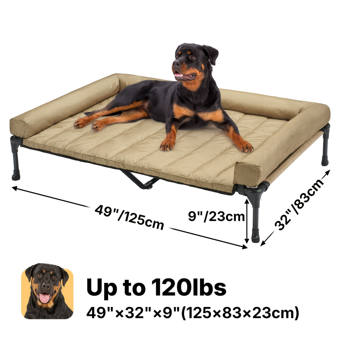 Elevated Cooling Dog Bed with Removable Pillow-Top Bolster Mat - Raised Dog Cot, Breathable Mesh, No-Slip Feet, Steel Frame, Indoor & Outdoor, 4 Sizes, 5 Colors