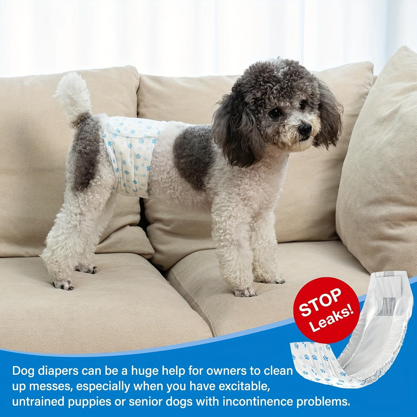 Dog Disposable Diapers 12-Pack – Ultra-Absorbent Leakproof Pet Diapers for Male & Female Dogs, Elastic Waistband, Adjustable Fit for Puppy Training & Incontinence