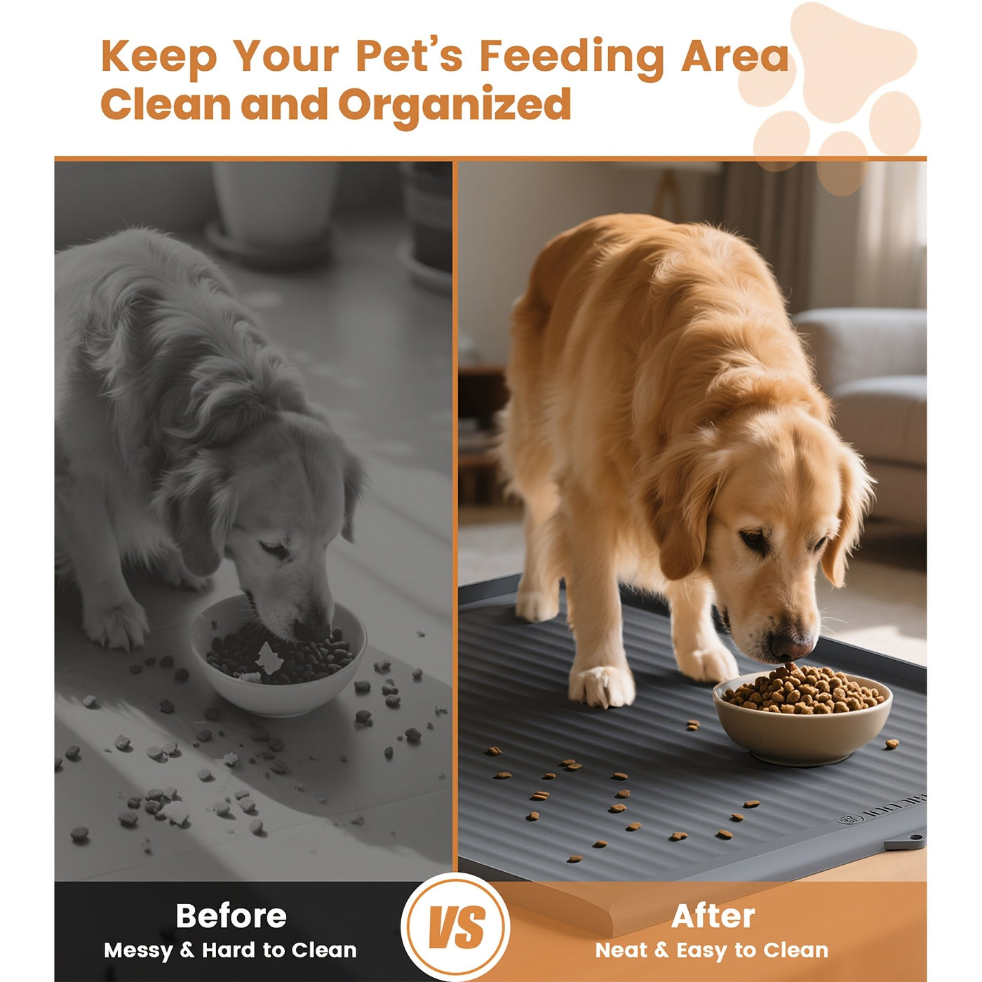 Large Waterproof Pet Feeding Mat 36x24 Non-Slip Dog Bowl Mat with Raised Edges & Diversion Grooves for Dogs & Cats