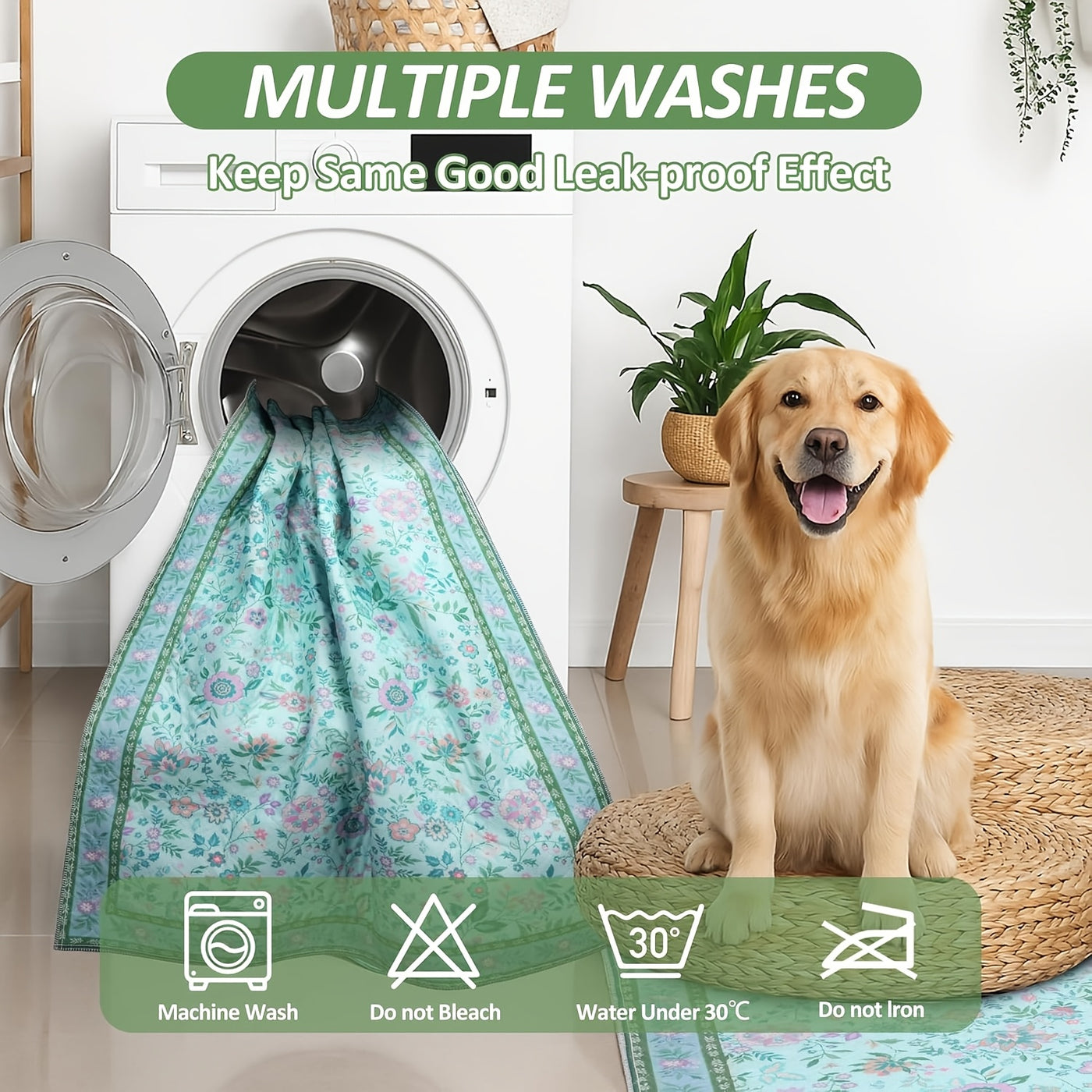 Washable Dog Pee Pads 2-Pack Reusable Non-Slip Leak-Proof Potty Training Pads for Crates and Floors