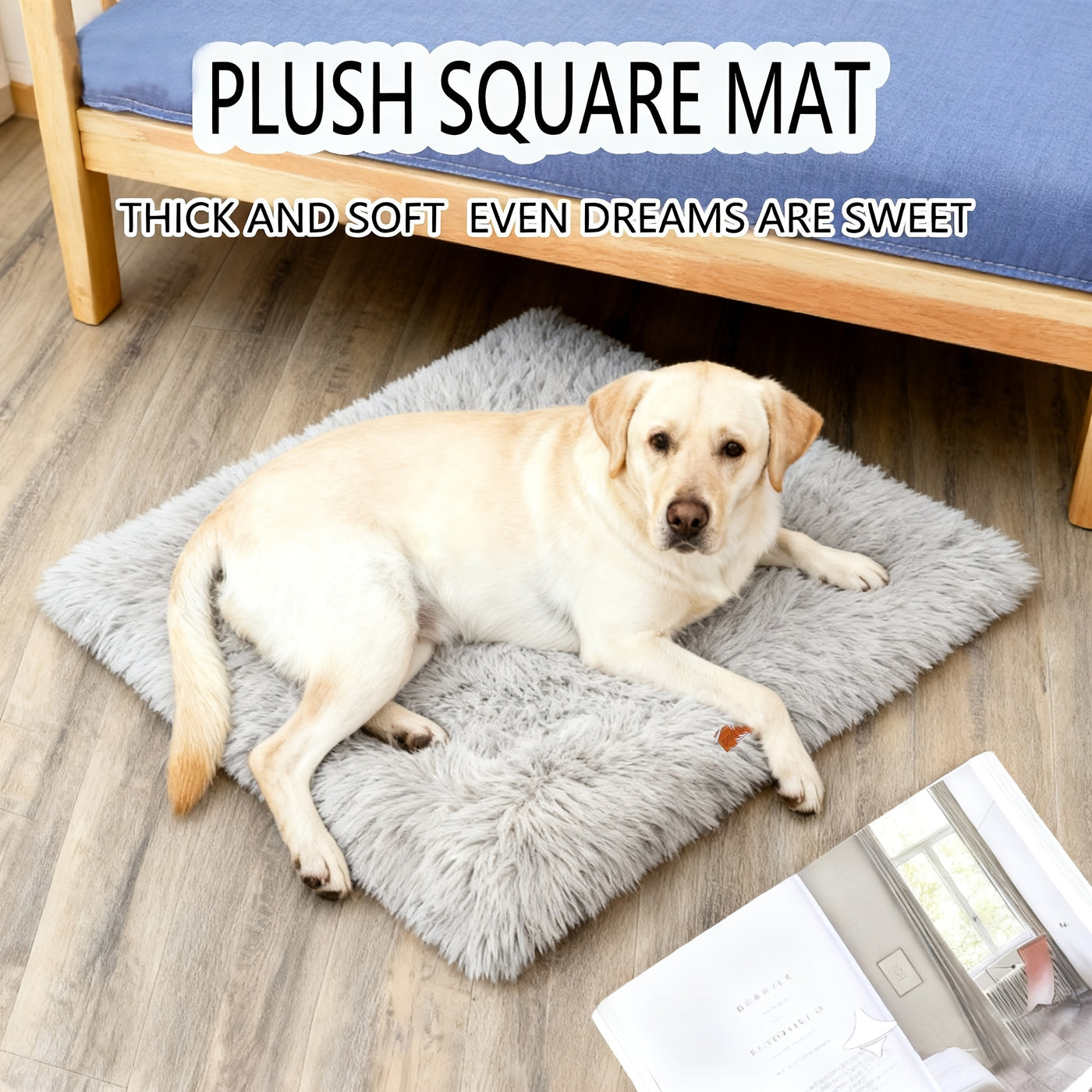 Fleece Lined Dog Bed & Cat Mat S-XXL - Thickened Warm Plush Pet Bed Washable Square Design, Cozy Non-Slip Sleeping Mat for All Breeds, Soft Puppy Bed for Crate Couch Floor Indoor Use