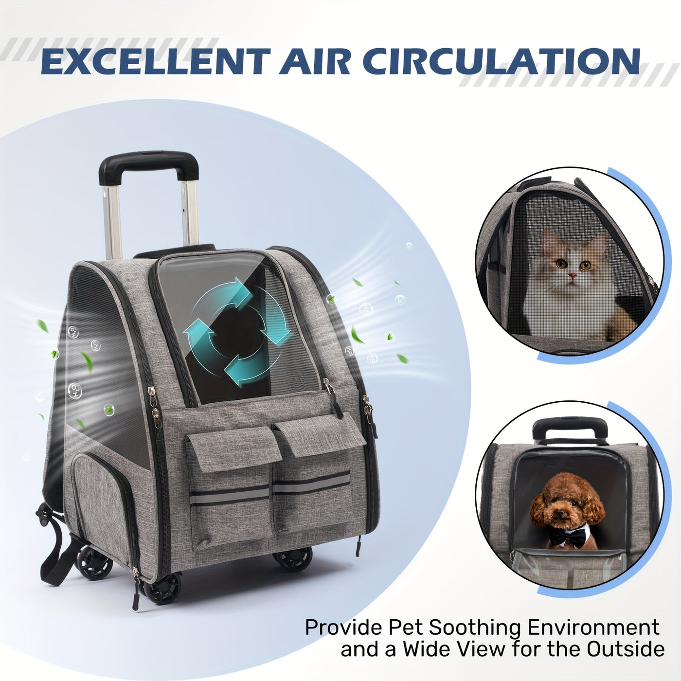 Airline Approved Pet Carrier with Wheels – 2-in-1 Rolling Trolley & Detachable Soft-Sided Bag, Telescopic Handle, Shoulder Strap & Safety Leash for Cats and Dogs