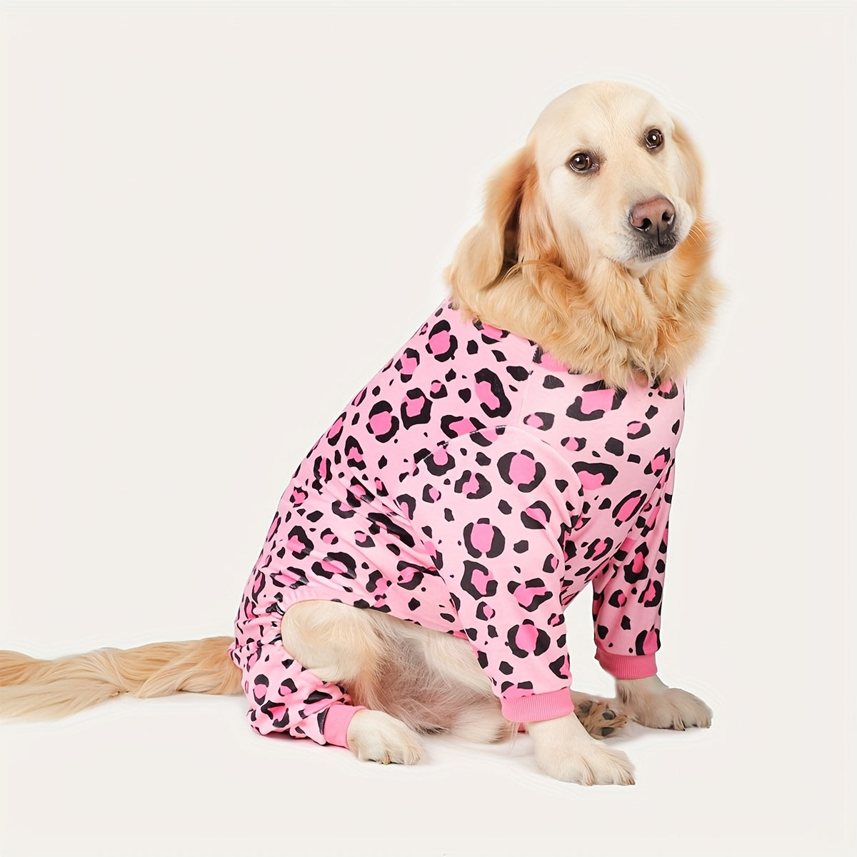 Leopard Print Dog Jumpsuit Plush Pullover for Small & Medium Dogs – Soft Polyester Knit Pet Onesie for Spring, Fall & Winter, Sizes XS-4XL
