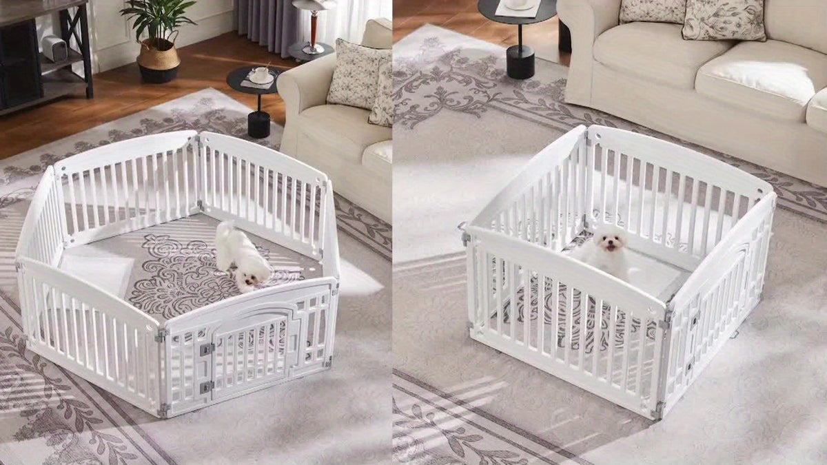 4 & 6 Panel Dog Pen with Non-Slip Bottom & Safety Locking Door - Portable Expandable Indoor Outdoor Puppy Pen for Medium Dogs, Lightweight Durable Pet Fence