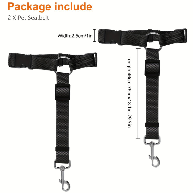 2-in-1 Dog Car Seat Belt & Leash Set 2 Pack – Adjustable Nylon Pet Safety Tether for Small Dogs, Vehicle Travel & Daily Walks