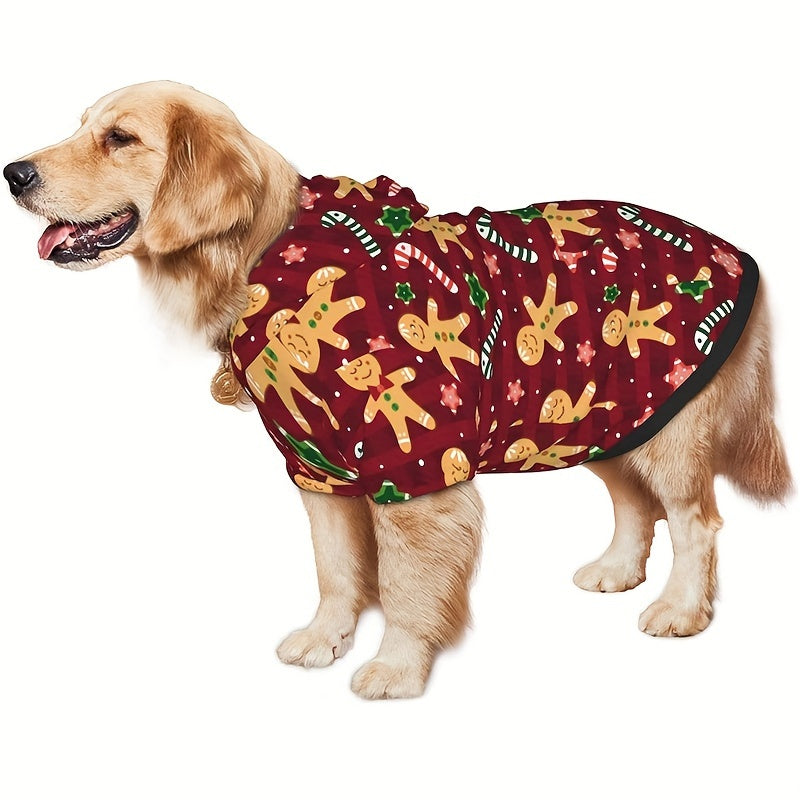 Christmas Dog Sweater Gingerbread Hoodie with Hat and Pocket for Medium Dogs – Cozy Knit Holiday Costume Machine Washable Mixed Colors Size 3XL