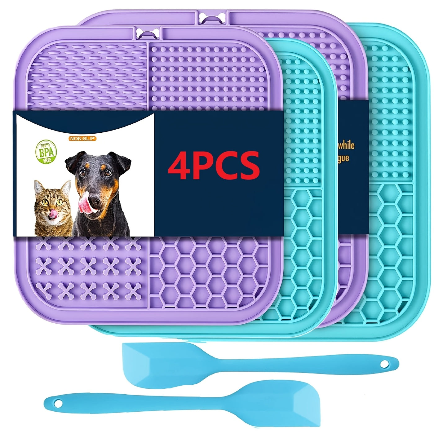 Licking Mat for Dogs & Cats with Suction Cup - Slow Feeder Boredom Buster for Bathing Grooming Anxiety Relief 1/2/4 Pack