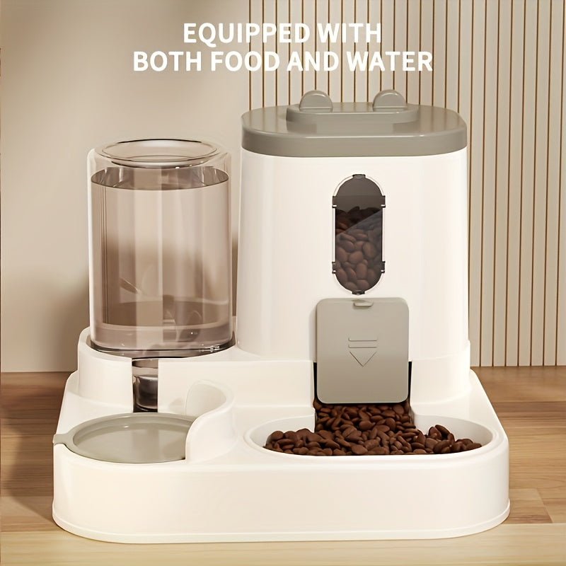 Automatic Cat Feeder Dual Function Food & Water Portion Dispenser - Cute Gravity Feeding Station for Cats Healthy Diet