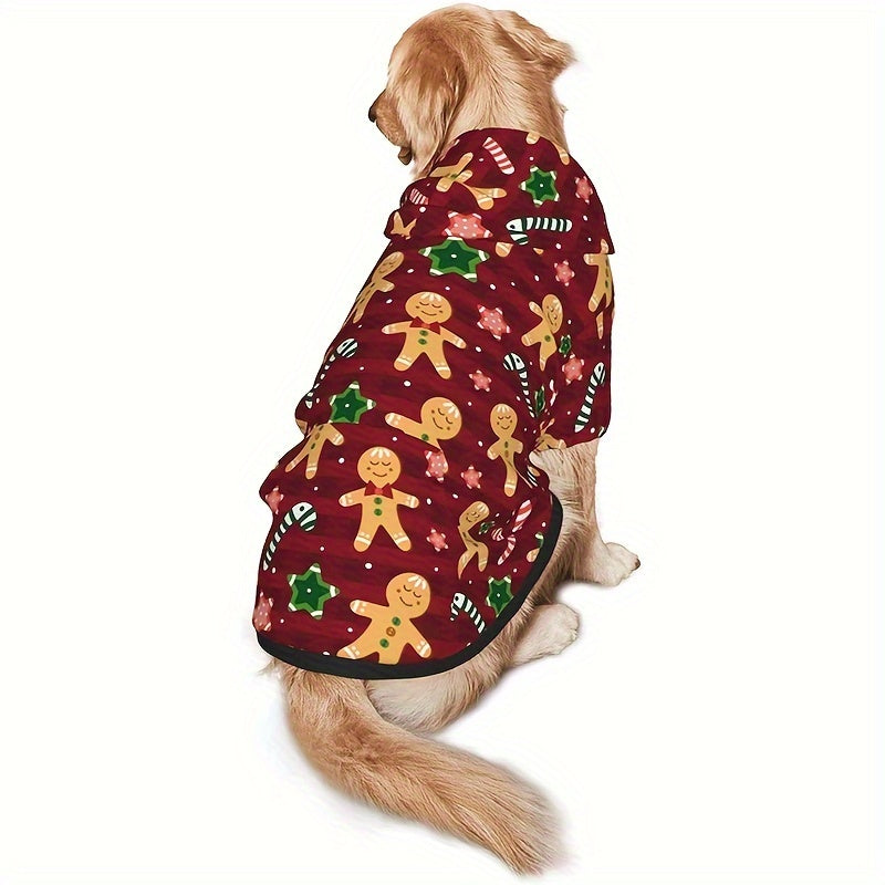 Christmas Dog Sweater Gingerbread Hoodie with Hat and Pocket for Medium Dogs – Cozy Knit Holiday Costume Machine Washable Mixed Colors Size 3XL