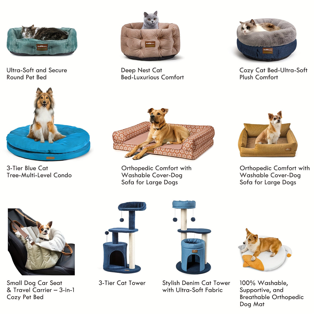 32-Inch Cat Tree with Condo, Sisal Scratching Post, Plush Perches & Pompom Toys for Indoor Cats - Denim Blue Multi-Level Cat Tower Activity Center