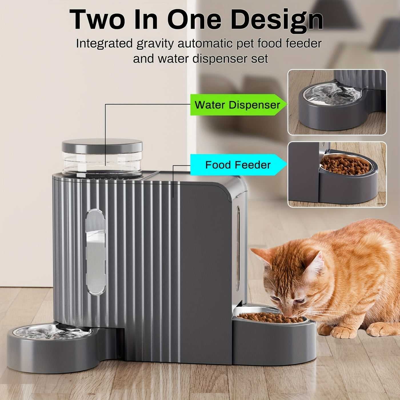 Dog Water Dispenser & Feeder 2-in-1 Set 1.6 Gallon – Automatic Gravity No Electricity 304 Stainless Steel Bowl, Removable Washable for Small Medium Large Dogs