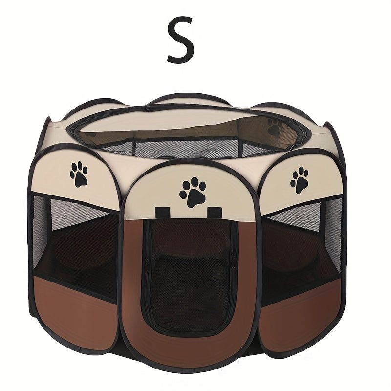 Octagonal Pet Playpen Foldable Oxford Cloth – Dog & Cat Exercise Pen Indoor Outdoor, Scratch-Resistant Two-Tone Design, Paw Print Accents, Portable Travel Pen S/M/L