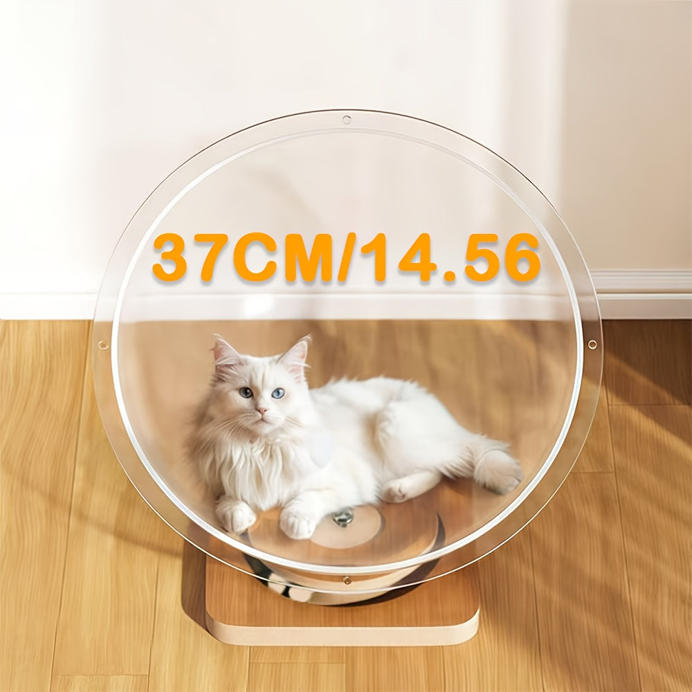 Space Capsule Cat Scratcher House 2-in-1 with Rail Ball Toy - Transparent Rotating Cat Play House Scratching Post Furniture Protector for Kittens & Cats, Interactive Cat Toy