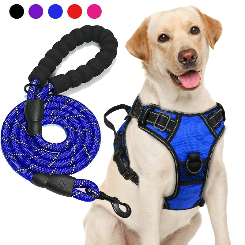 No-Pull Dog Harness & Free 5-Foot Leash Set - Adjustable Reflective Oxford Vest with Foam Handle, Easy Control for Medium Large Dogs S-XL, Black Purple Blue Red Rose Red