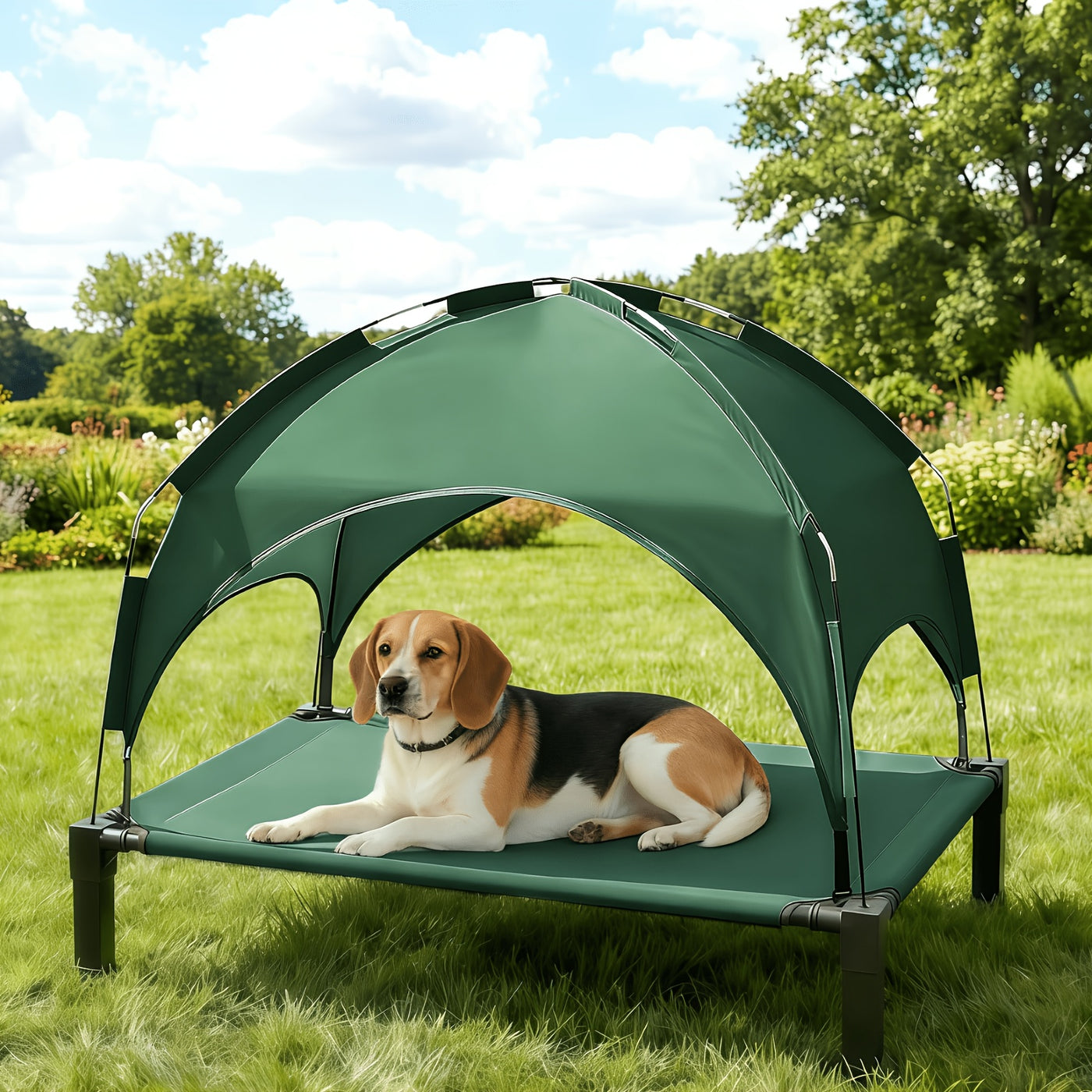 Elevated Dog Bed with Canopy – Outdoor Raised Pet Cot with Removable Shade Tent, Portable Cooling Bed for Dogs and Cats, 3 Sizes, 4 Colors