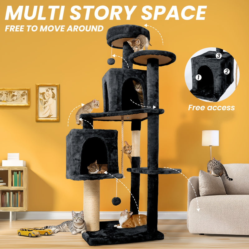 59-Inch Large Cat Tree Tower for Indoor Cats - Multi-Level Plush Perches, Sisal Scratching Posts & Hanging Ball Toy, Tall Cat Tower for Bedroom Living Room