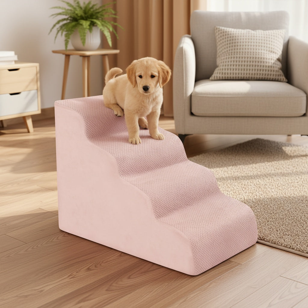 Dog Stairs for Small Dogs - Extra Wide High Density Foam Pet Steps with Non-Slip Bottom, Soft Cushioned Ramp for High Beds Couch Sofa, 2/3/4 Steps for Elderly & Injured Dogs