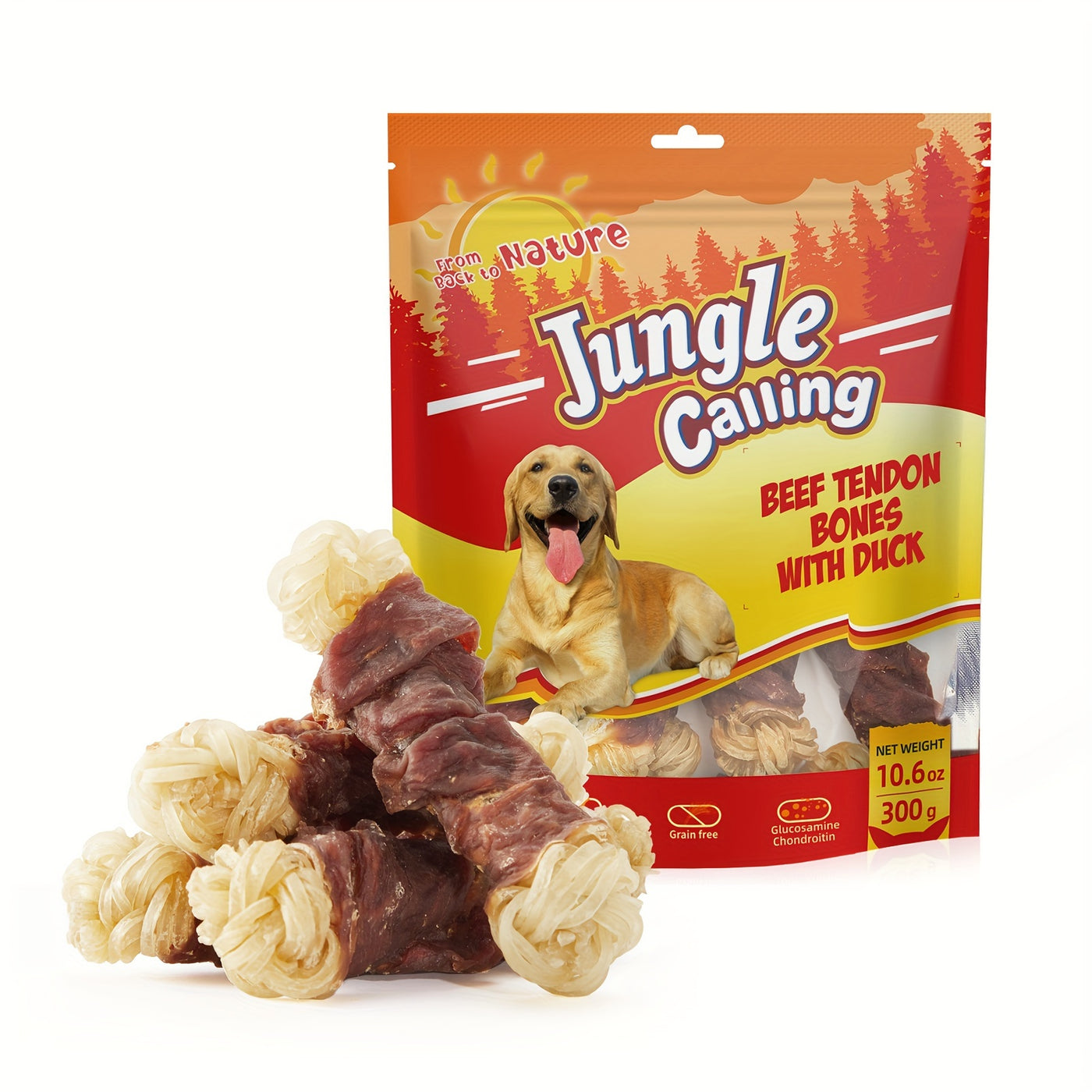 Beef Tendon Dog Chews Duck Wrapped Long Lasting Knotted Bones High-Protein Natural Dog Treat with Glucosamine for Hip & Joint Support