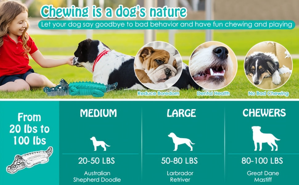 Indestructible Dog Chew Toy for Aggressive Chewers – Crocodile Shape Milk Flavor, Dental Cleaning, Large Medium Dogs 20-100 lbs, Durable Tough Chew