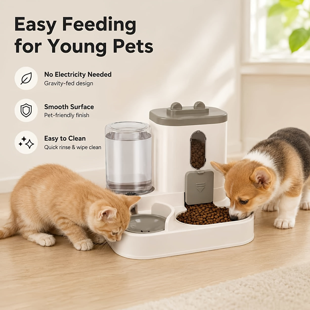 2-in-1 Automatic Pet Feeder for Cats & Dogs – Non-Electric Space-Saving Gravity Bowl, Easy Clean, Multi-Pet Family Dual Feeding Station