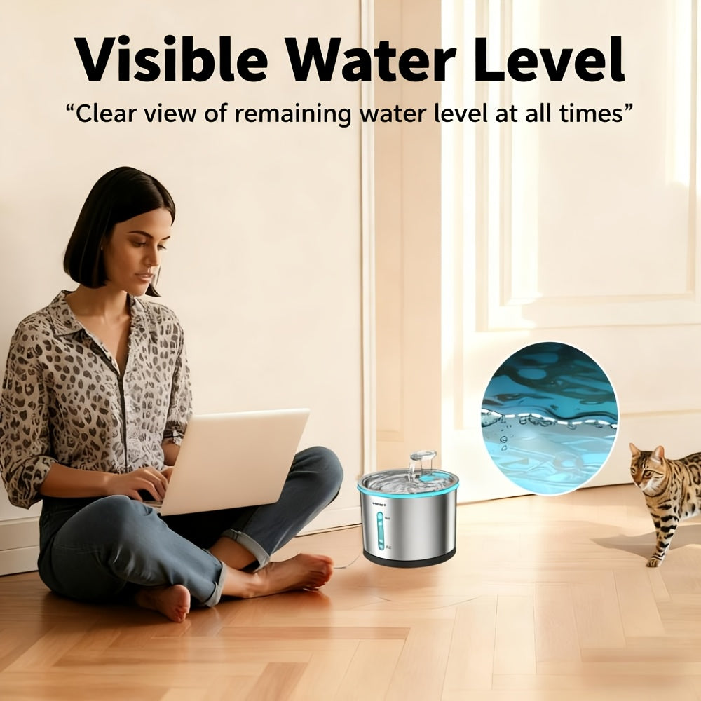 Stainless Steel Cat Water Fountain 50oz/1.5L with Filter - Ultra Quiet Auto Pet Water Dispenser, Dishwasher Safe, LED Visible Window for Cats & Dogs Indoor