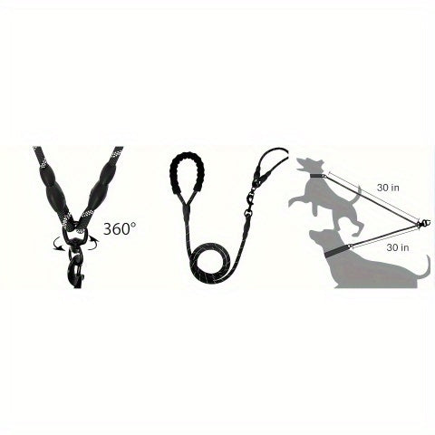 Dual Dog Leash 360° Tangle-Free with Shock Absorber & Reflective Nylon – 78-Inch Double Dog Walking Leash for Two Dogs, Ergonomic Foam Handle, 7 Colors, Small Medium Large Dogs