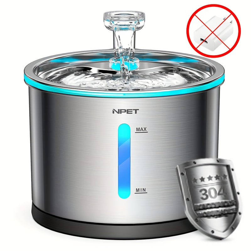 Stainless Steel Cat Water Fountain 50oz/1.5L with Filter - Ultra Quiet Auto Pet Water Dispenser, Dishwasher Safe, LED Visible Window for Cats & Dogs Indoor