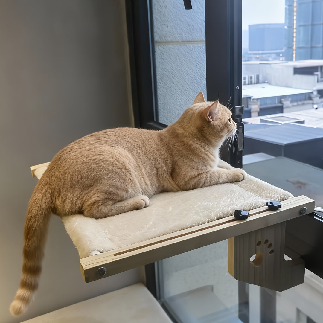 Cat Window Hammock Adjustable Frame - Paw Print Indoor Cat Bed for Window Sill Bed Cabinet, Easy Install Safety Fixing Large Cat Perch Leisure Spot, Decorative Pet Furniture