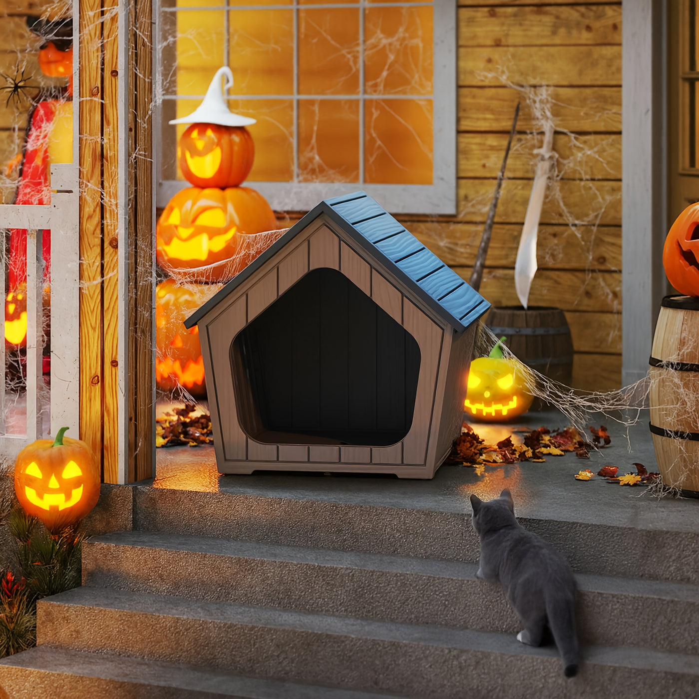 XL Resin Cat House Outdoor & Indoor with Raised Floor Resin Roof Easy Assembly - Weatherproof Cat Play Cage & Small Animal Enclosure 23.43" x 22.64" x 22.8"