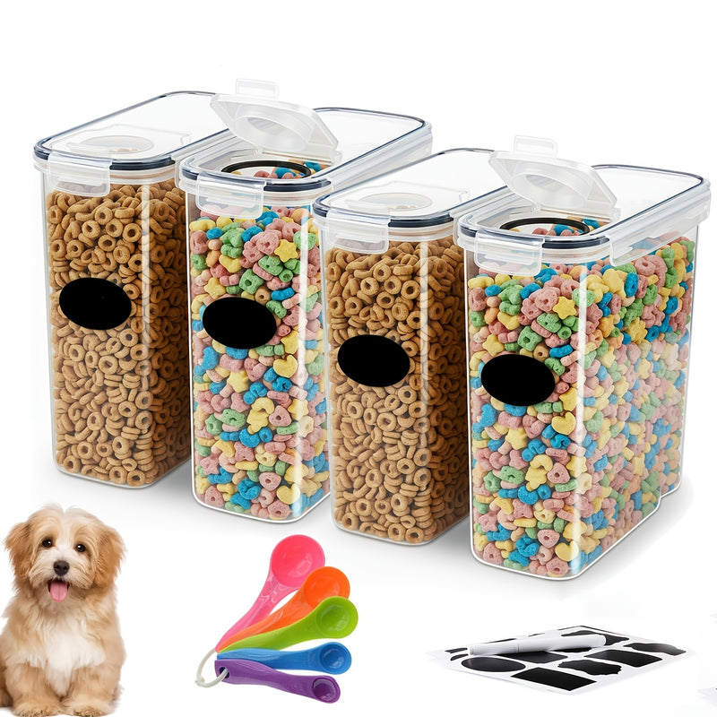 4 Pack Airtight Pet Food Storage Containers BPA-Free – Dry Dog & Cat Food Canisters with Colored Spoons for Kitchen Pantry, Grains, Rice & Bird Food