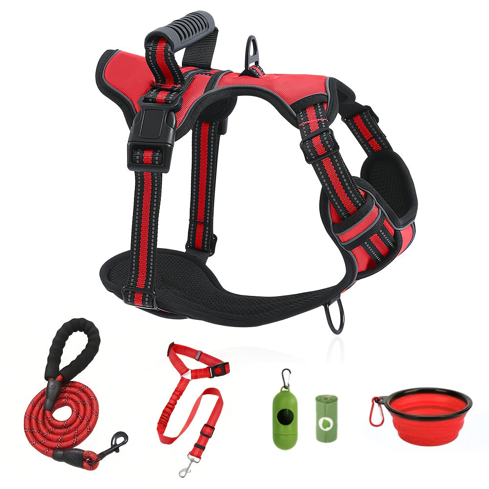 6-in-1 No-Pull Dog Harness & Leash Set Adjustable Reflective - Oxford Vest with 2 Leash Clips & Control Handle for Small Medium Large Dogs XS-XL, No Choke, Black Green Blue Purple Red