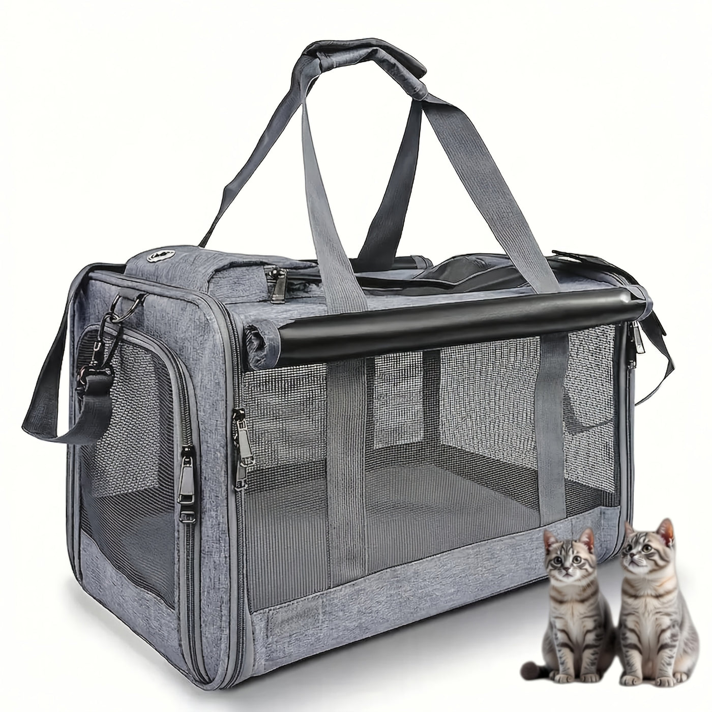 Airline Approved Soft-Sided Pet Carrier for Medium Cats & Small Dogs – Breathable Collapsible Oxford Travel Bag with Zipper, Optional Combo with Collar & Tether