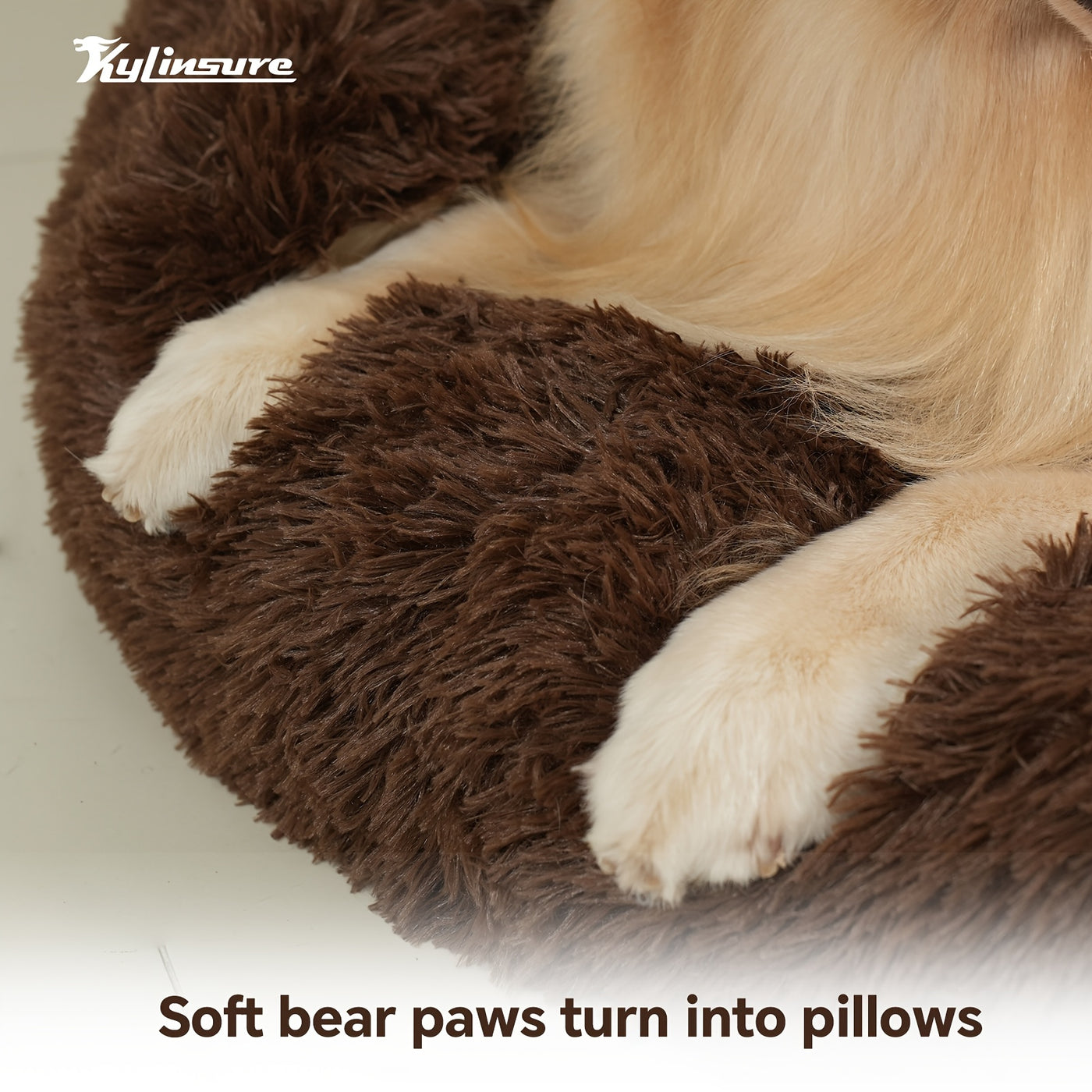 Calming Donut Dog Bed – Bear Paw Shaped Round Plush Pet Bed, Warm Soft Cushion for Dogs and Cats, Multiple Sizes with Bonus Pet Scarf