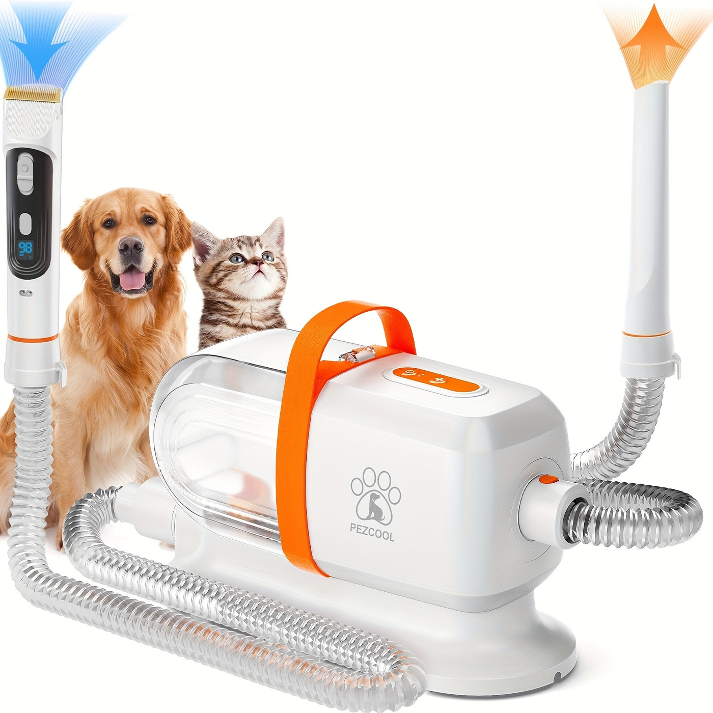8-in-1 Pet Grooming Vacuum & Dog Hair Vacuum 12000Pa – Low Noise, 3 Suction Levels, 6 Grooming Tools, 74.39oz Large Dust Cup for Shedding Dogs & Cats | Orange & Purple