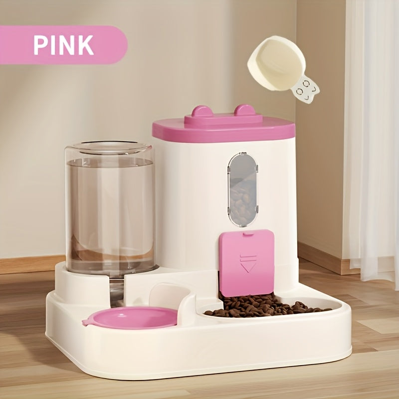 Automatic Cat Feeder Dual Function Food & Water Portion Dispenser - Cute Gravity Feeding Station for Cats Healthy Diet