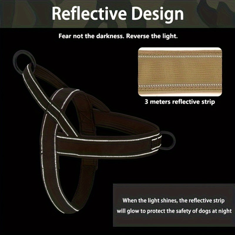 Tactical No-Pull Dog Harness with Easy-Grip Handle & Reflective Strips for Medium & Large Dogs – Adjustable Chest Vest for Outdoor Training & Walking, Sizes S-XL