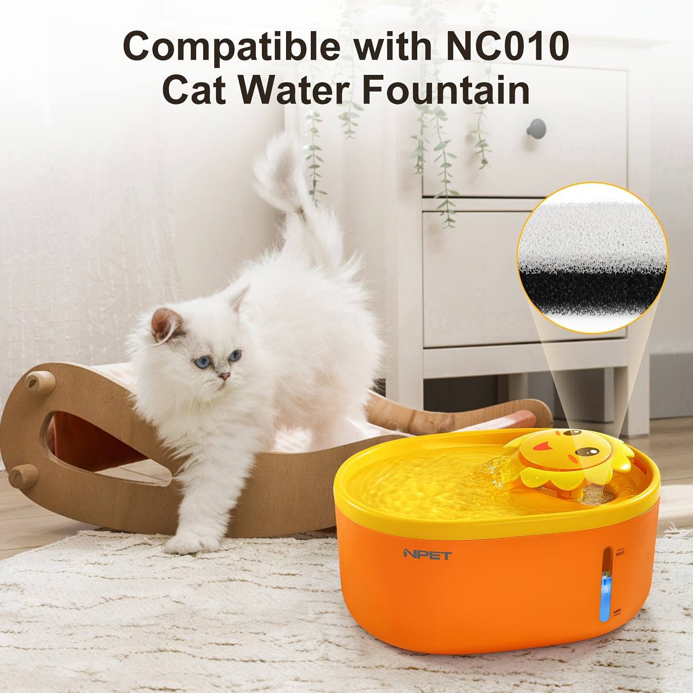 Cat Water Fountain Replacement Filters for NPET NC010 – Odor Removal PVC Filter, Easy Install, 4 / 8 / 12 Pack