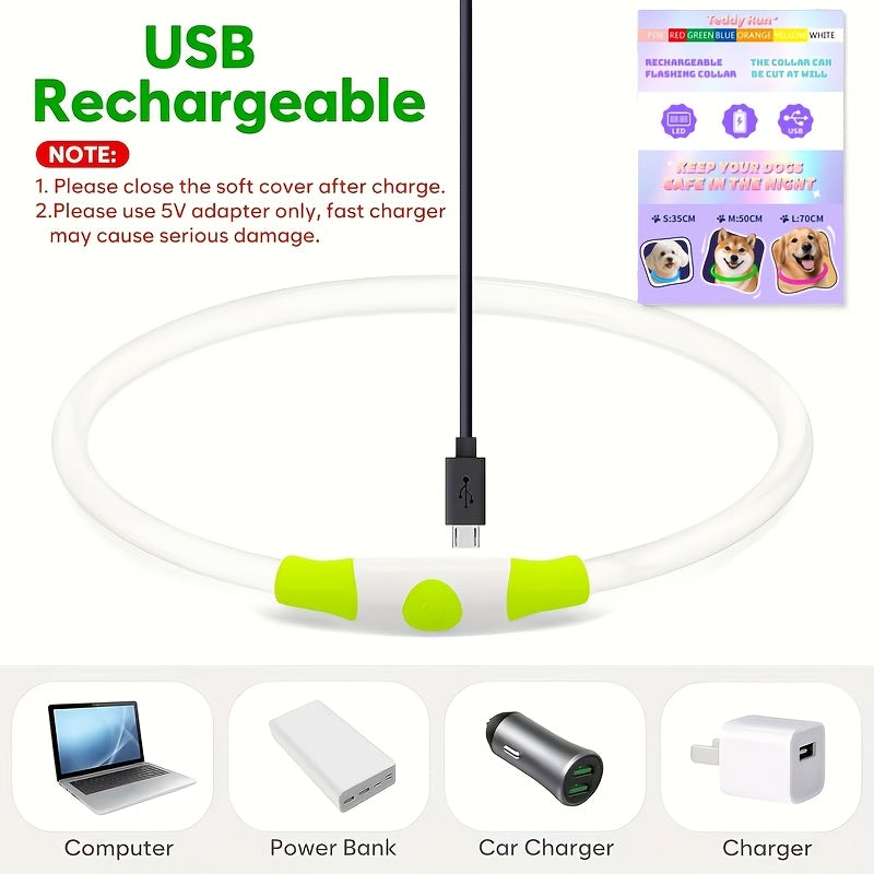 LED Dog Collar USB Rechargeable Light Up Safety Collar with 3 Modes 360° Glow - Adjustable TPU Night Walking Collar for Small Medium Large Dogs, Multi-Color Options