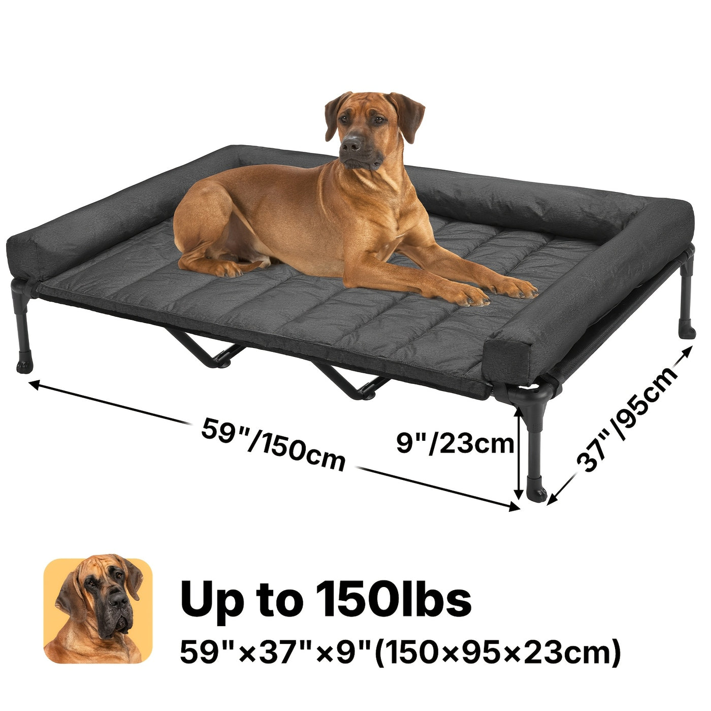 Elevated Cooling Dog Bed with Removable Pillow-Top Bolster Mat - Raised Dog Cot, Breathable Mesh, No-Slip Feet, Steel Frame, Indoor & Outdoor, 4 Sizes, 5 Colors