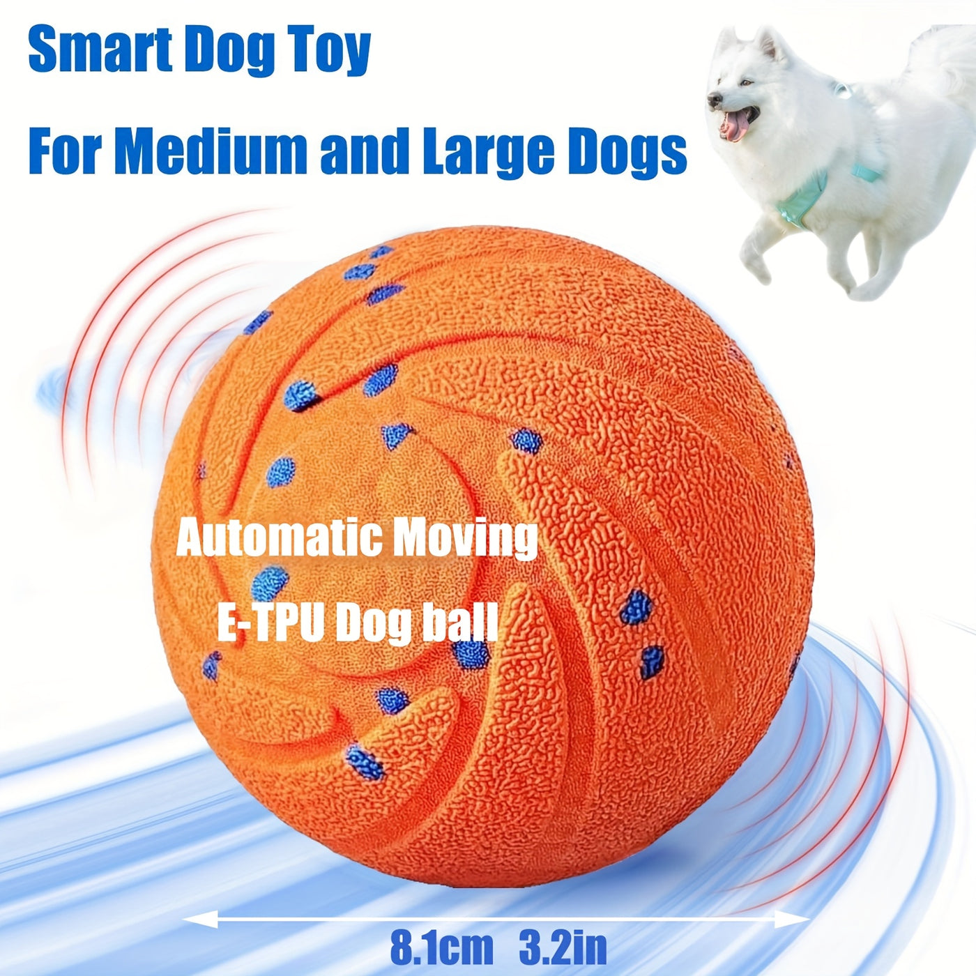 Automatic Moving Dog Ball – Motion Activated Rolling & Rotating Interactive Toy for Dog Enrichment, E-TPU Smart Bouncy Ball for Medium & Large Dogs
