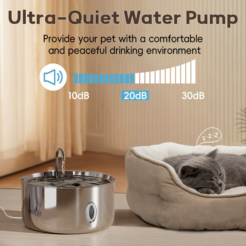 Stainless Steel Pet Water Fountain 236oz/7L - Automatic Cat Dog Water Dispenser, USB Powered, Replacement Filters Included, Water Level Window, for Cats Dogs Multiple Pets