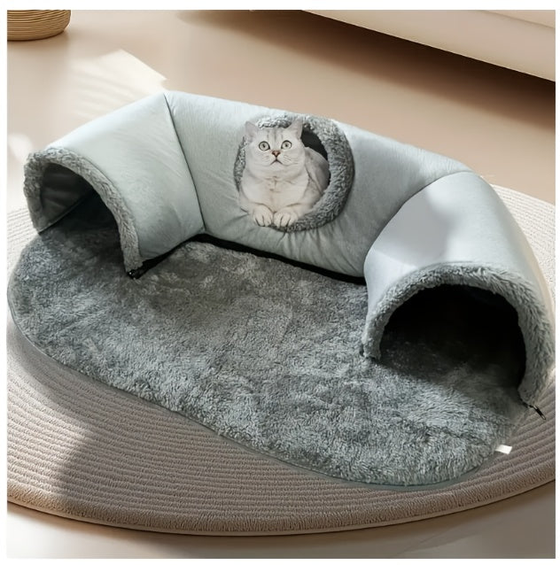 Cat Tunnel Bed & Playhouse 3-in-1 – Soft Plush Polyester Cat Tunnel with Non-Slip Base, Easy Clean, for Cats Kittens & Rabbits, 17.64lbs Capacity