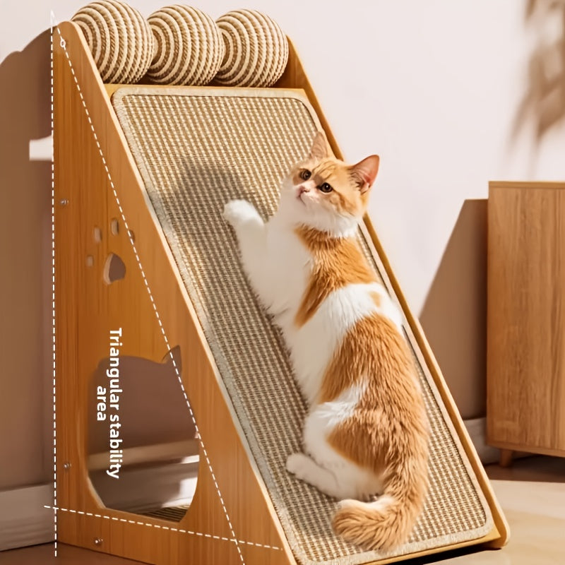 27-Inch Sisal Cat Scratching Board with Paw Pads & 3 Teaser Balls – Wear-Resistant Furniture Protector Scratcher for Indoor Cats