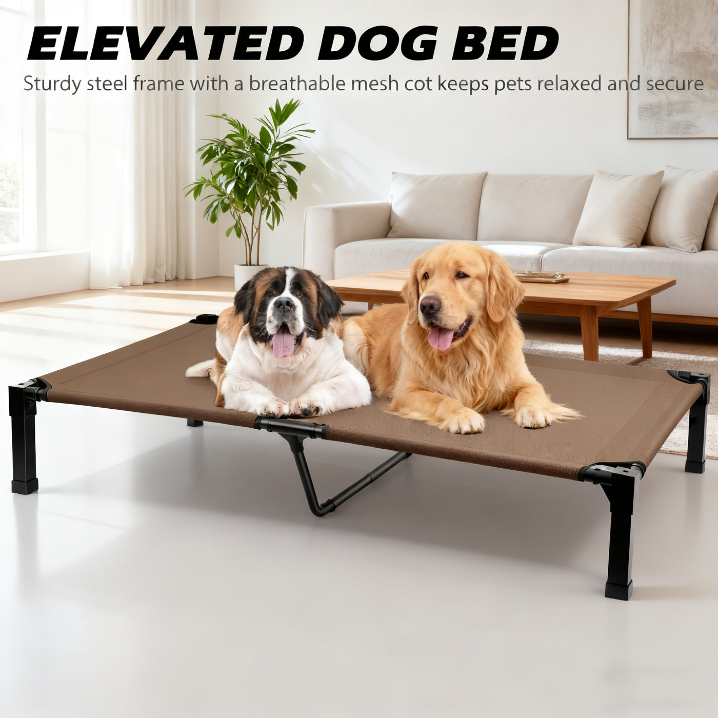 Cooling Elevated Dog Bed – Raised Dog Cot with Washable Breathable Mesh, Metal Frame & No-Slip Feet for Indoor & Outdoor Use