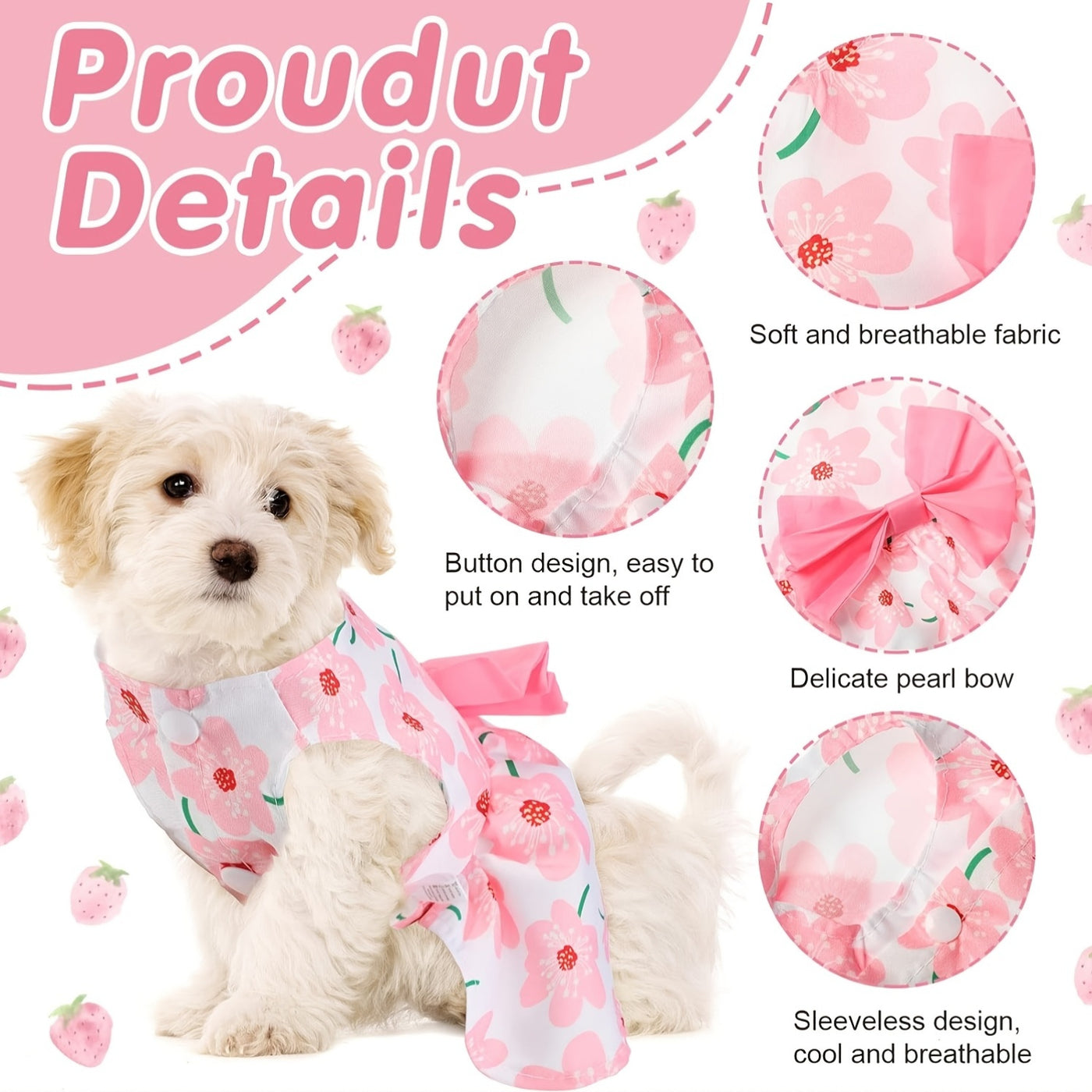 Girl Dog Dress Set of 5 Cute Styles – Floral Princess Bow Puppy Dresses for Small Dogs & Cats, Soft Polyester Press Buckle Pet Costume for Yorkshire Mini Toy Breeds, All Seasons