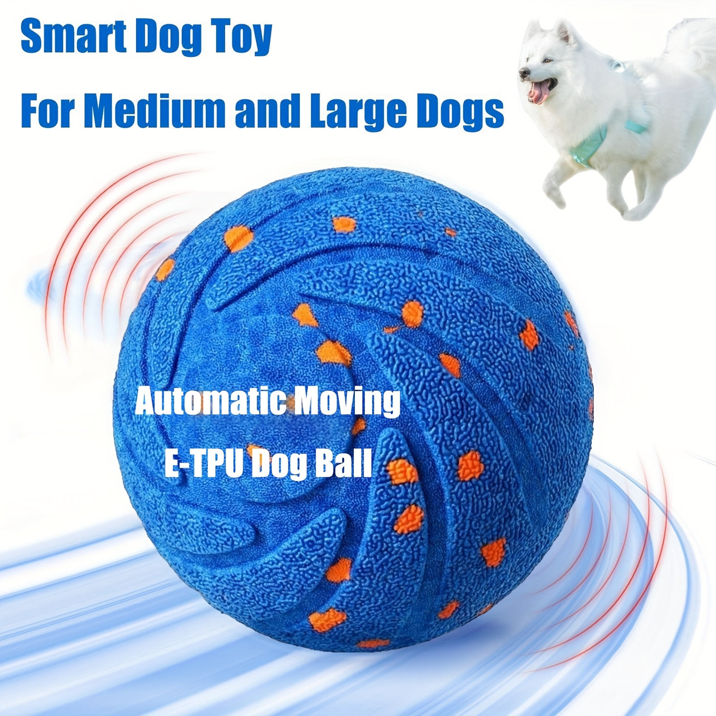 Automatic Moving Dog Ball – Motion Activated Rolling & Rotating Interactive Toy for Dog Enrichment, E-TPU Smart Bouncy Ball for Medium & Large Dogs