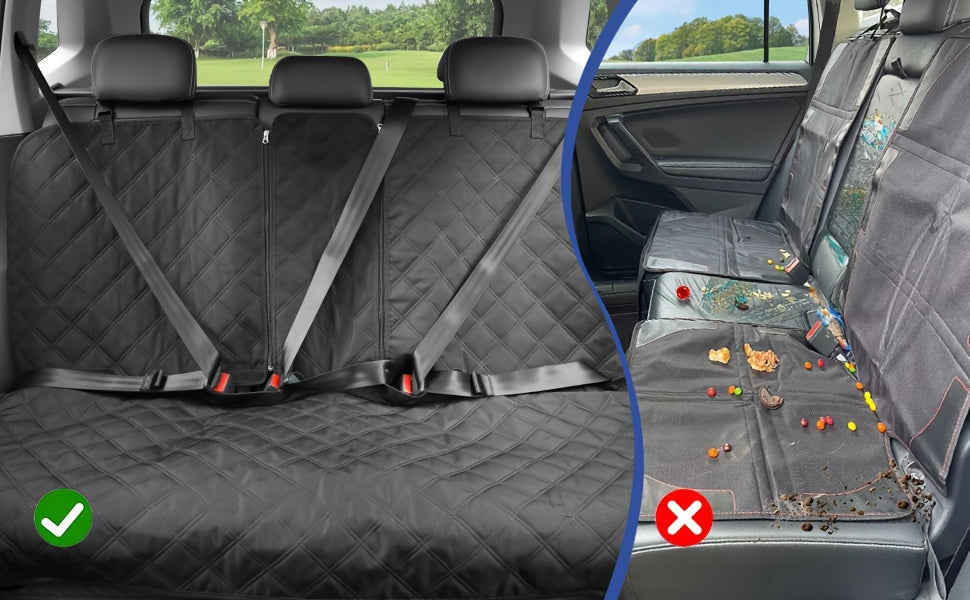 Car Back Seat Cover 60/40 Split Bench for Dogs & Kids – Waterproof Non-Slip 900D Seat Protector for Cars Trucks SUVs, Full Size 60" Black
