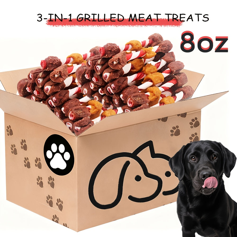 Rawhide-Free Kabob Dog Chews – Real Chicken, Beef, Duck & Liver Grilled Meat Treats, Long-Lasting High Protein Dog Chews for All Breeds, Beef Sausage / 3-in-1 / Double Duck