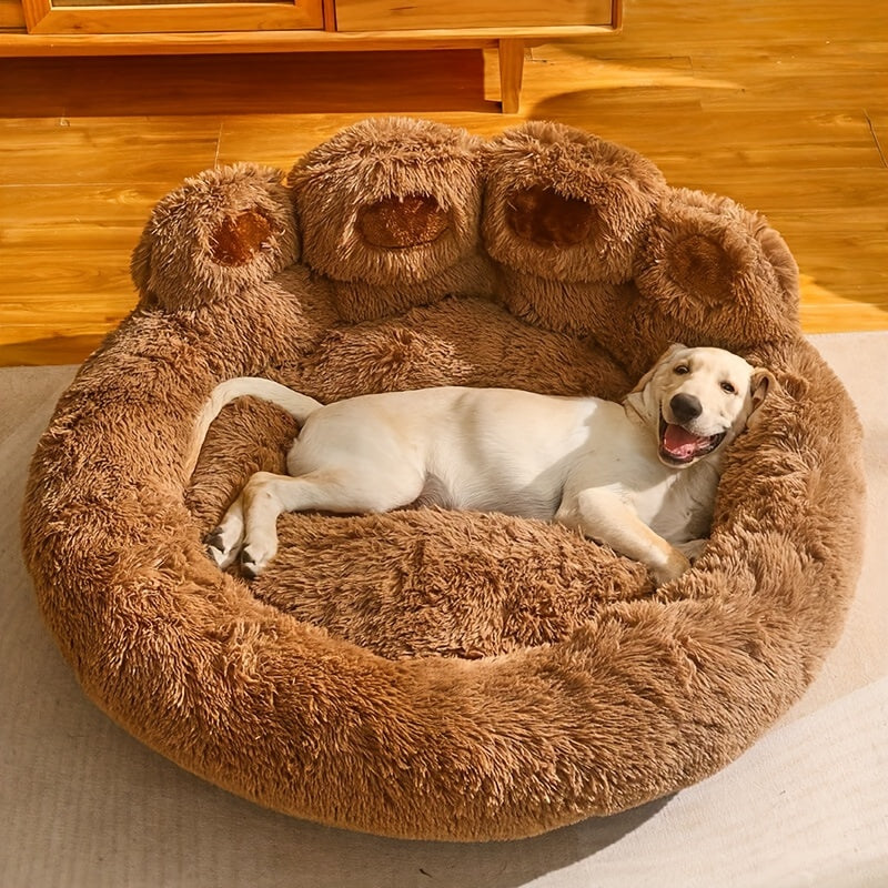 Bear Paw Round Plush Pet Bed for Dogs & Cats – Cute Warm Non-Slip Soft Bed for Small, Medium & Large Pets, 20/24/28/36 Inch